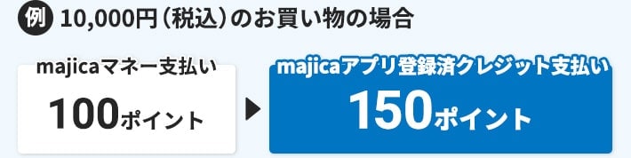 majicaマネー支払い100ポイントがmajicaアプリ登録済クレジット支払いで150ポイント